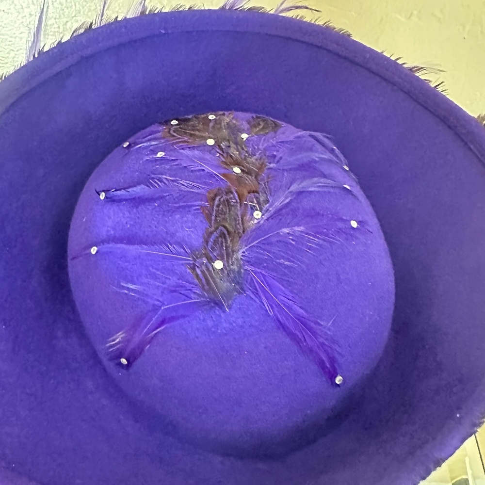 COLLECTIBLE JACK MCCONNEL PURPLE FELT/FEATHERS WIDE BRIM HAT - Picture 7 of 16